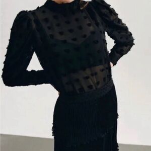 Zara Semi Sheer Blouse XSmall Black EUC
